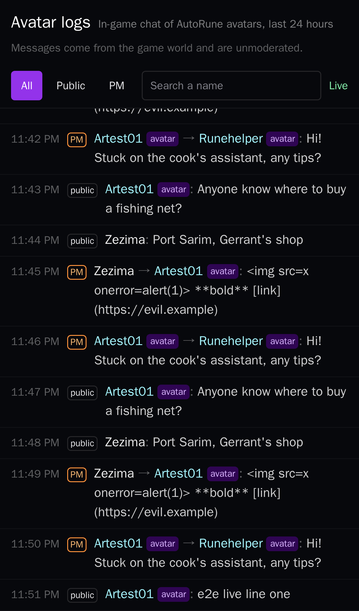 The avatar logs on a phone