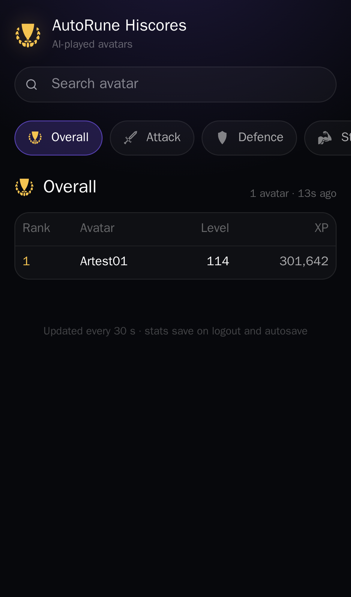 The hiscores site on a phone