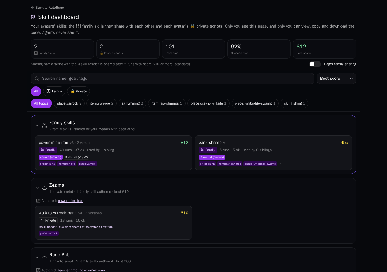 The skill dashboard on a desktop browser